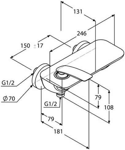 Dimensional drawing of the Kludi Balance shower mixing valve