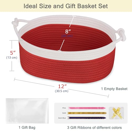 Image of Small Empty Gift Basket with Bag & Ribbons, White & Red