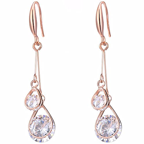Arete de rosa con joyas cúbicas y diseño fino colgante para mujer