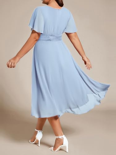 Image of Ever-Pretty Women's Plus Size Formal Wedding Guest Dresses for Curvy Women A Line Chiffon Midi High Low Cocktail Dress