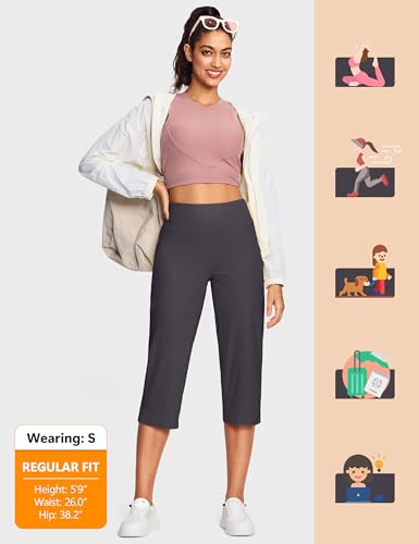Image of ISEEGZ 15 inch / 18 inch / 21 inch / 25 inch Capri Pants for Women High Waist with Pockets Women's Capris Workout Yoga Pants Loose Straight Leg