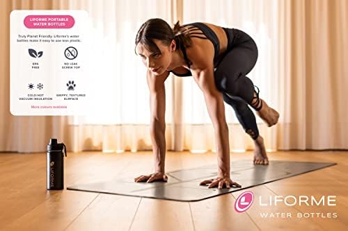 Liforme Portable Water Bottle, Leakproof Screw Top, Lightweight, Eco-friendly, Hot/Cold Vacuum Insulation, Sweat-Free Double-Walled Design, BPA-Free, Grippy Textured Surface, 520ML - Black