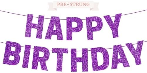 Pre-strung Happy Birthday Banner - No DIY - Purple Glitter Happy ...