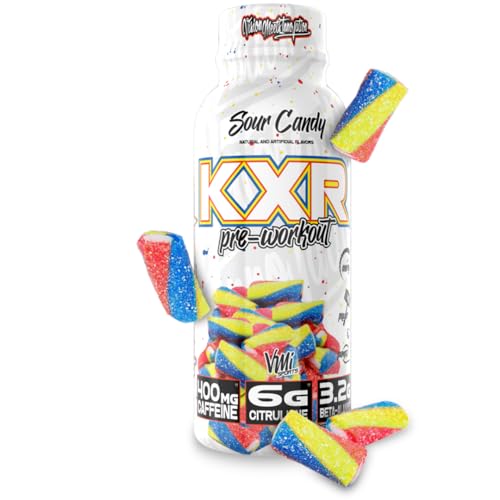 Image of KXR High Stimulant Pre-Workout Energy Ready To Drink by VMI Sports | 400mg Caffeine, 6g Citrulline, 3.2g Beta-Alanine | Delicious - Convenient - Powerful | 12.5 oz bottles (12 bottles, Sour Candy)