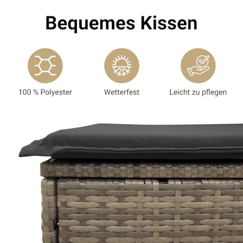 vidaXL Garten Ecksofa mit Kissen, Outdoor Sofa mit abnehmbarem waschbarem Bezug, Gartensofa mit Staufach unter Sitzfläche, Gartencouch Gartenmöbel, Grau Poly Rattan