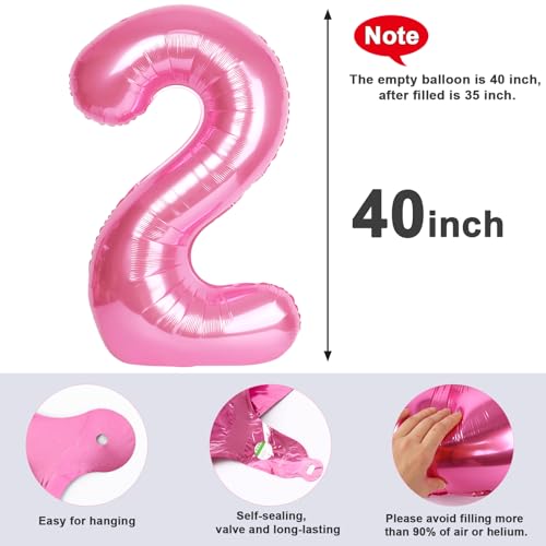 Image of 2 Balloon Numbers Birthday Decorations, 40In Pink Balloons for Men Women | Eye-catching Appearance, Perfect Decorative Centerpieces, Convenient Self-sealing Structure, Widely for Various Occasions