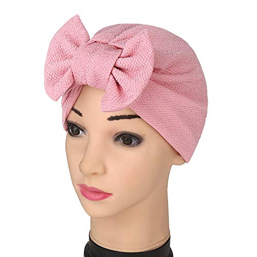 YiYi Operation Womens Stretchy Cotton Bowknot Women Turban Hat Chemo Beanies Hijab Headwear Cap Head Cover (Pink)