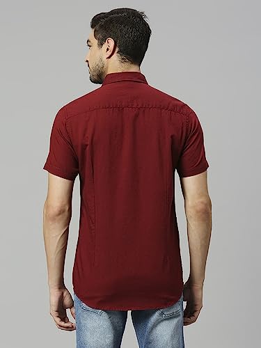 Image of Thomas Scott Men's | Solid | Half Sleeve | Slim Fit | Linen Blend | Spread Collar | Casual Shirt