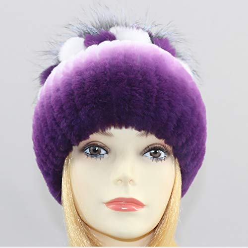 Ecyc Winter Women Fur Hat Natural Rex Rabbit Fox Fur Cap Female Fur Headwear Elastic Knited Hat Warm Beanies Caps #TOP1