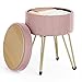 SONGMICS Puff Almacenaje, Baul Almacenaje, Banco Almacenaje Redondo, Taburete de Tocador de Terciopelo, 39 x 44,4 cm, 4 Patas de Metal, Asiento Acolchado, Rosa Jalea LOM003R01