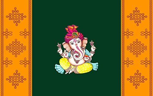 Image of Ganeshji Backdrop for Wedding /Housewarming /puja Decoration /Indian Traditional Decor for Pooja Decoration Traditional Curtain Cloth for Festival Size 5Feet Height and 8Feet Width(5 * 8)