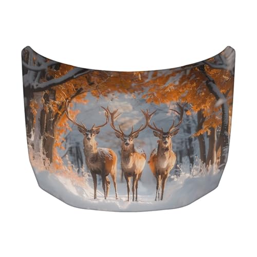 Image of Car Hood Flag Cover,A Decorative Starfish Cover with Forest Deer Herd Design for Car Windshields,Suitable for Cars,Trucks,and Vans