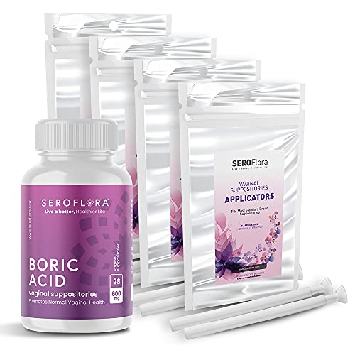 Seroflora Boric Acid Vaginal Suppositories 600 mg 28ct. + Suppository Applicator 28ct. Bundle - Feminine Health - Vaginal Health pH Balance for Women - Supports Vaginal Odor Control