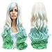WeeH Women Wigs Long Hair Heat Resistant Spiral Curly Cosplay Wig Fashion Wavy Costume Daily Party (bule green gold)