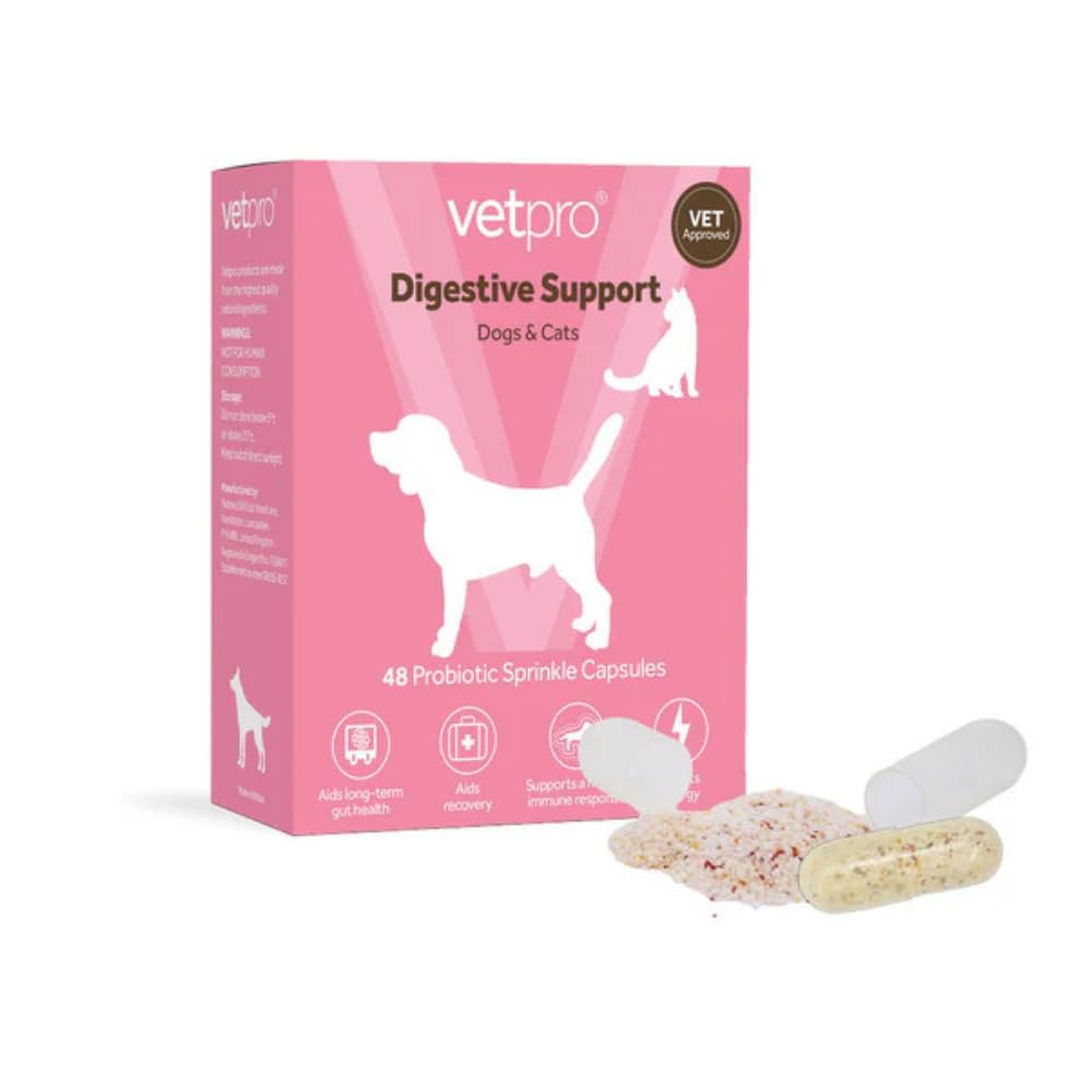 Vetpro Digestive Support Supplement Sprinkle Capsules for Cats & Dogs | 48 Sprinkle Capsules | Vet Approved | Aids Long-Term Gut Health | Supports a Healthy Immune Response