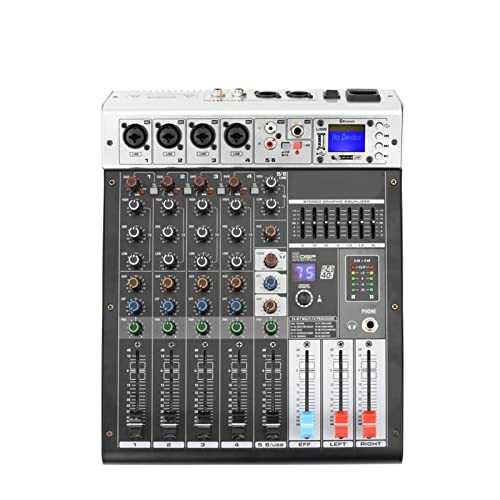 LERORA Equipo de DJ para Fiesta ADM-GBR6 Efecto de repetición de Potencia Fantasma de la Serie 48V USB Función Bluetooth Karaoke DJ Consola 9 9DSP Mezcla Audio 6 Canal (Color : ADM-GBR6P)