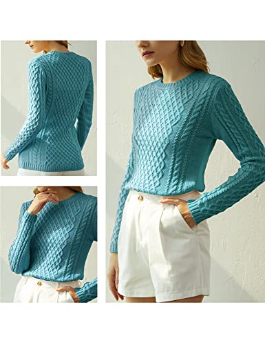 V28 Women Crew Neck Knit Stretchable Elasticity Long Sleeve Sweater Jumper Pullover (Small, Jadeblue) #TOP2