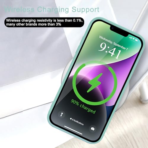 Image of Wirvyuer for iPhone 14 Case Cute Heart Pattern Soft Shockproof Slim Protective Silicone Phone Case Cover for Women Girls, Fragrant Green