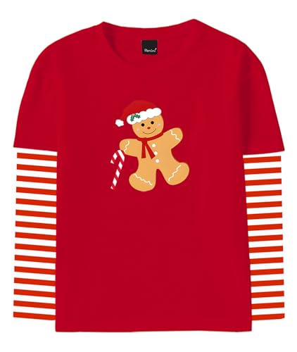 Image of Remimi Unisex Kids Christmas Long Sleeve Shirt Xmas Print Stripe Shirts 2-12 Years
