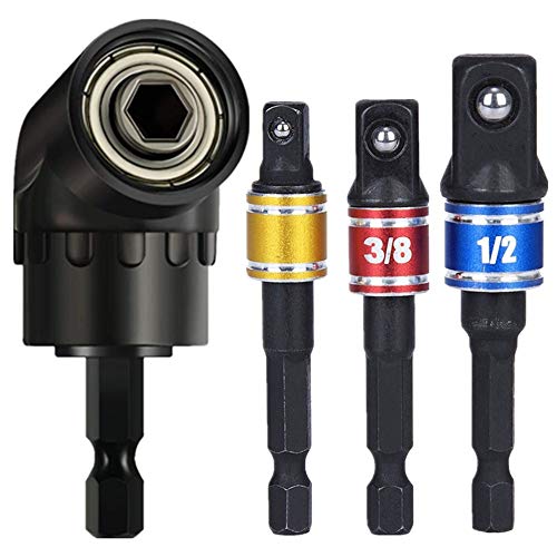 Impact Grade Driver Sockets Adapter Extension Set Drill Bit+Right Angle Drill,3Pcs 1/4 3/8 1/2