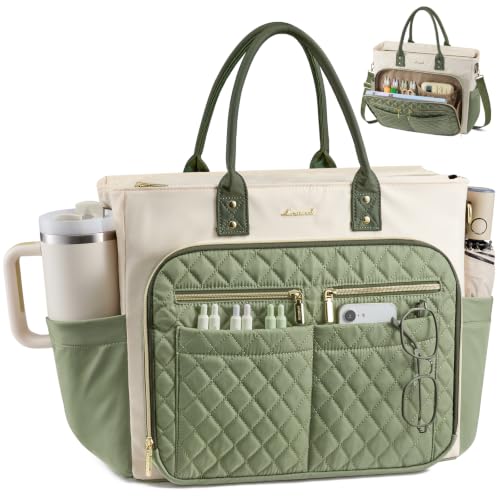 Image of LOVEVOOK Tote Bag for Women, Teacher Nurse Work Laptop Bag, Quilted Bible Computer Shoulder Bag for Business Travel College