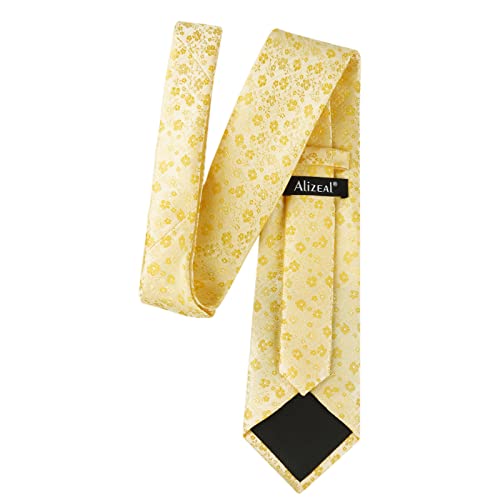 Image of Alizeal Mens 3.15inches Exquisite Floral Tie with Small Flower Printed Pocket Square
