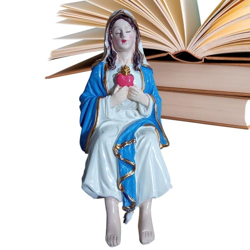 Virgin Mary Statue ? Resin Hand Painted Catholic Figurine Decorative Sculpture | Our Lady Mary Religious Tabletop Ornament Praye