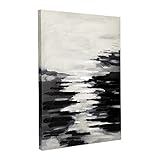 ArtbyHannah 2 Pack 20x28 Inch Black and White Hand-Painted 3D Textured Ocean Vertical Abstract Oil P