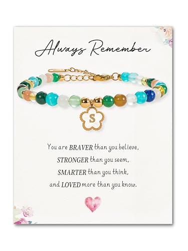 SENLLY Crystal Initial Bracelet, Meaningful Gift for Women Crafted with Natural Stone & Floral Letter Charm S, Adjustable for Mom Daughter Sister Wife Friend - image 1