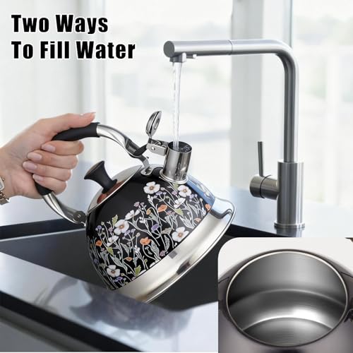 Tinlon Enamel Stainless Steel Whistling Tea Kettle Stovetop - 3.1QT Tea Pot for Stove Top, Vintage Floral Print, Foldable Handle, 304 Stainless Steel Interior Teatop for Tea, Coffee, Party & Gift by Tinlon Enamel - Image 8