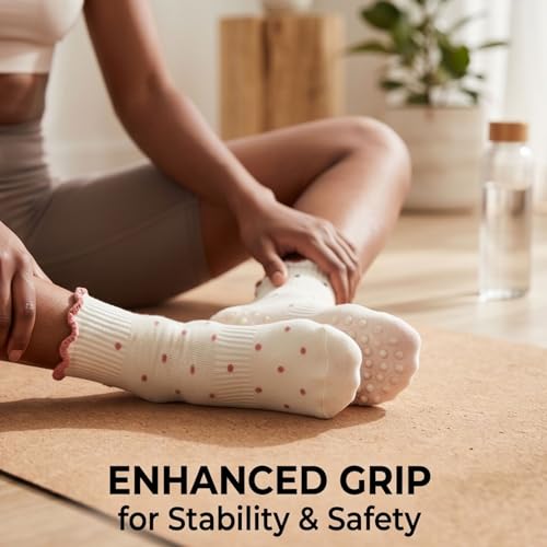 Image of Soxbang 3 /6 Pairs Cute Pilates Socks with Grips,Yoga Socks Barre Sock Non Slip Grip Embroidery for Barre Ballet Workout