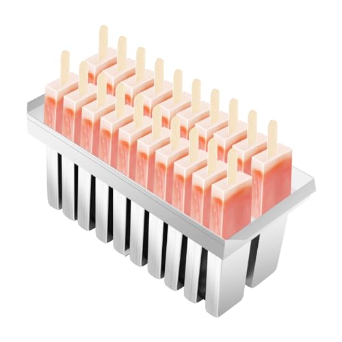 20PCS Commercial Ice Pop Lolly Popsicle Molds, Stainless Steel Popsicles Molds Kit, with 100 Bamboo Sticks and 50 Plastic Bags, Flat Head Ice Lolly Popsicle Molds Kit