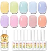 OPUIU 10 Pcs Pastel Jelly Gel Nail Polish Set Purple Pink Blue Icy Transparent Nude Gel Polish Ki...