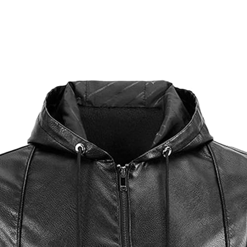 Men's Solid Hoodie Leather Jacket Slim Fit Zip Pocket Male Leathers Coat Bomber Zipper Motorcycle PU Jackets2