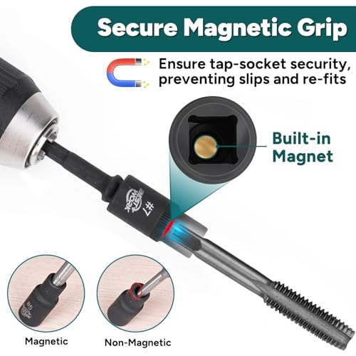 Image of 12pcs Magnetic Tap Socket Set, 1 /4 inch, 3 /8 inch Square Drive Tap Handle