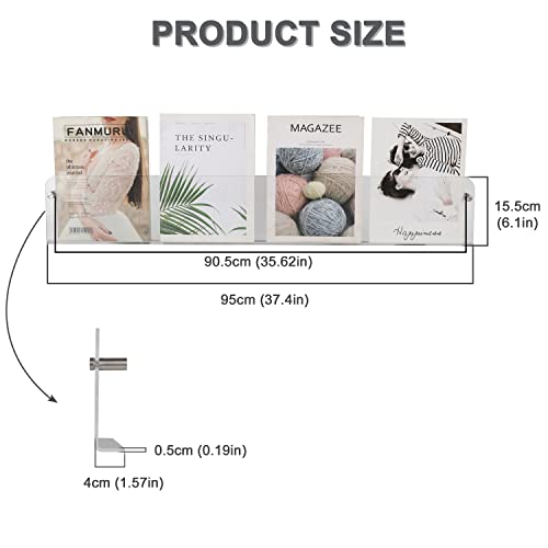 Magazine Holder,Clear Acrylic Wall Mounted Shelf for Waiting Room, Living Room, Office, Home Decor Display (24inch-pack 2) - Image 3