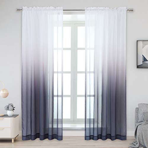 Selectex Faux Linen Ombre Sheer Curtains Rod Pocket Voile Semi Sheer Curtains Tulle Drapes for Bedroom Living Room Set of 2 Curtain Panels 52 X 96 inch Brown Gradient