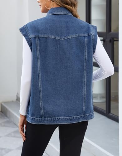 Ladyful Womens Oversized Denim Vest Long Jean Vest Top Utility Button Down Sleeveless Jean Jacket with Pockets3