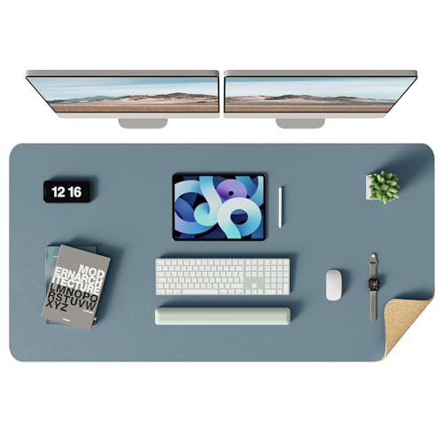 YSAGi Double-Sided Desk Pad, Leather Desk Mat, Eco Cork Desk Pad Protector, Large Mouse Pad for Desk, Waterproof Desk Blotter Pad, Desk Writing Pad fo
