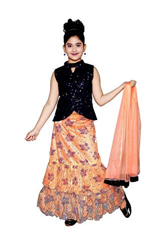 Image of Zooba Girls Lahenga Choli and Dupatta Set (2-3 Years, Orange)