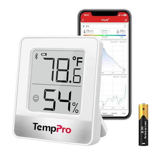 Image of TempPro TempAir 260FT Bluetooth Indoor Thermometer Hygrometer | Indoor Temperature and Humidity Monitor with App Alerts for Bedroom, Greenhouse, Nursery & Cellar, 2-Year Data Export