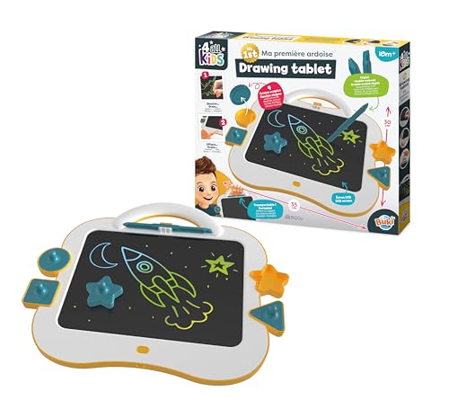 BUKI France – Ma première Ardoise - Tablette LCD pour Les Tout-Petits - 35x30 cm avec Stylet Double Pointe et 4 Tampons Silicone – Écran Multicolore...