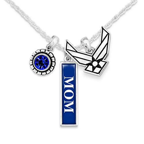 Air Force Three Charm Necklace Silver Jewelry Choose Wife Mom or AF Charm (Mom)