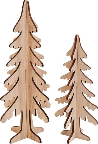 VBS Holz-Steckmotiv Tannenb&auml;ume 2er-Set 21.5-28.5 cm unbemalt aus Sperrholz f&uuml;r Weihnachten DIY Dekoration Baus&auml;tze & Steckmotive 4 Teile zum Zusammenstecken und Verzieren mit Farben oder Sprays