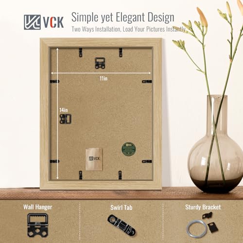 Image of VCK 11x14 Picture Frame 5 Pack, Oak Wood, 8x10 Mat, Glass, for Print
