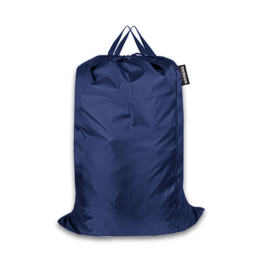 MAINDAIS Polyester Laundry Bag Clothes Large, Foldable with Drawstring Closer & Handle | Water Resistant | Travel Pouch Bags | Cloth Carrying Bag, Garment Cover For Laundry (Blue, Pack of 1)