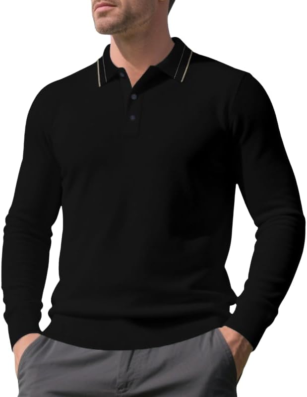 Men's Casual Shirt - Spring/Autumn Long Sleeve Solid Color 1/4 Button Collared Shir...