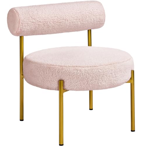 Yaheetech Loungesessel Ruhesessel aus Boucle-Geweb Esszimmerstuhl mit Rückenlehne Stilvoller Wohnzimmersessel Relaxsessel Rosa