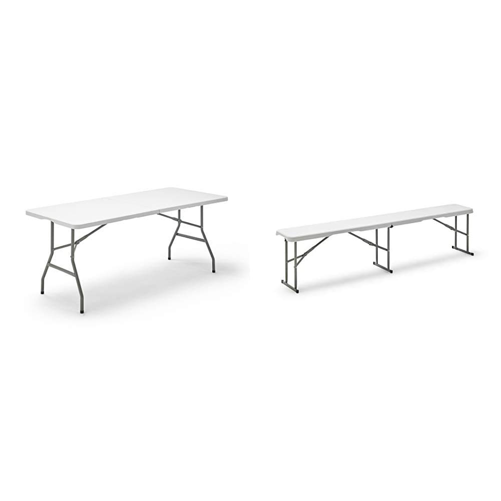KG KitGarden - Mesa Plegable Multifuncional, 180x74x74cm, Blanco, KG Folding 180 Banco Plegable Multifuncional, 180x28x43 cm, Blanco, Folding BC180