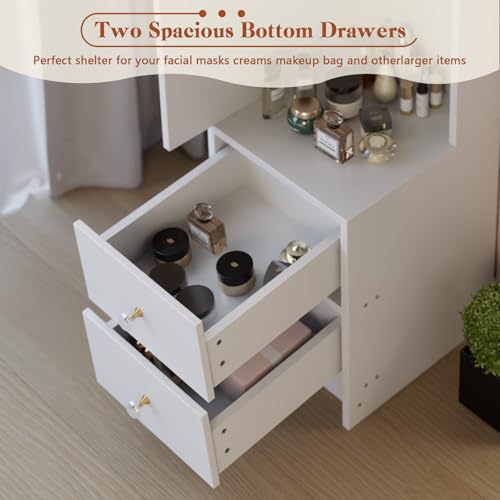 Full-Length Mirror Cabinet with Storage - 63 Inch Tall Standing Dressing, Multi-Layer Shelves (11.8x15.7x63 Inches), Modern Standing Mirror with Adjustable Shelves for Bedroom/Bathroom" (White) - Image 5